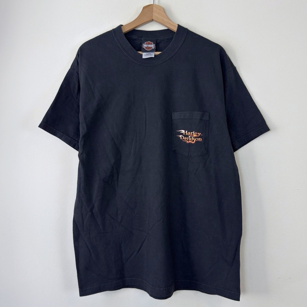 Vintage 90's Harley Davidson Biker Flames Cleveland Ohio Black Tee Shirt Large - Picture 3 of 5